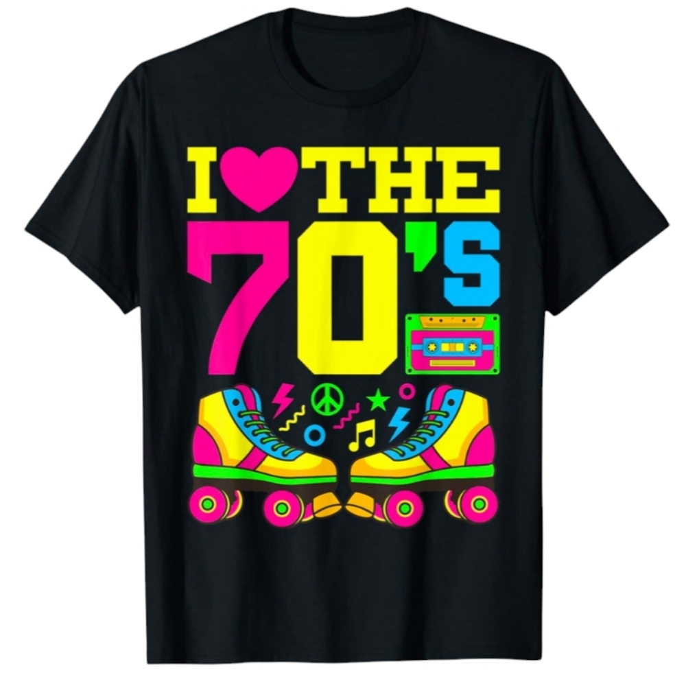 I Heart 70s 1970s Fashion Theme Party Outfit Seventies Costume T-Shirt, L